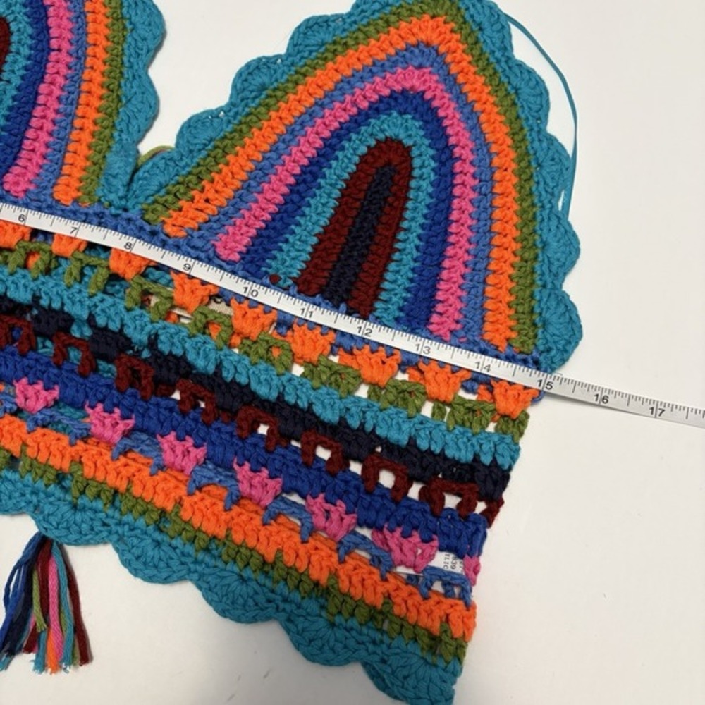 Crochet Festival Boho Crop Top M/L Indie Rainbow Dopamine Hippie Maximalist - Picture 3 of 9